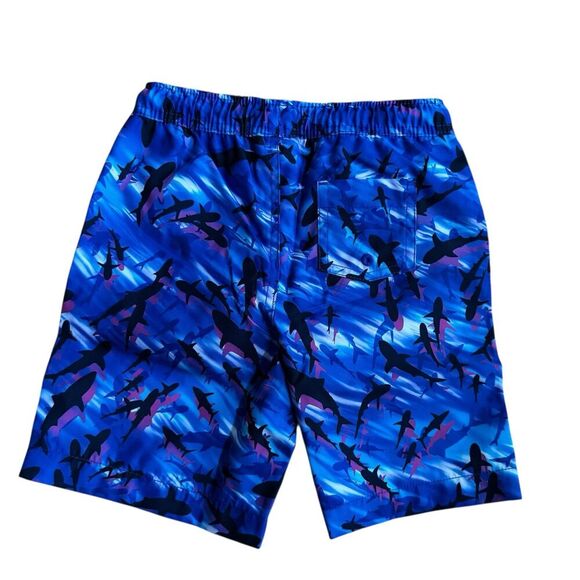 Land’s End Blue Cool Sharks Swim Trunks Shorts Drawstring Boys XS 4-5 NWOT - Picture 2 of 5